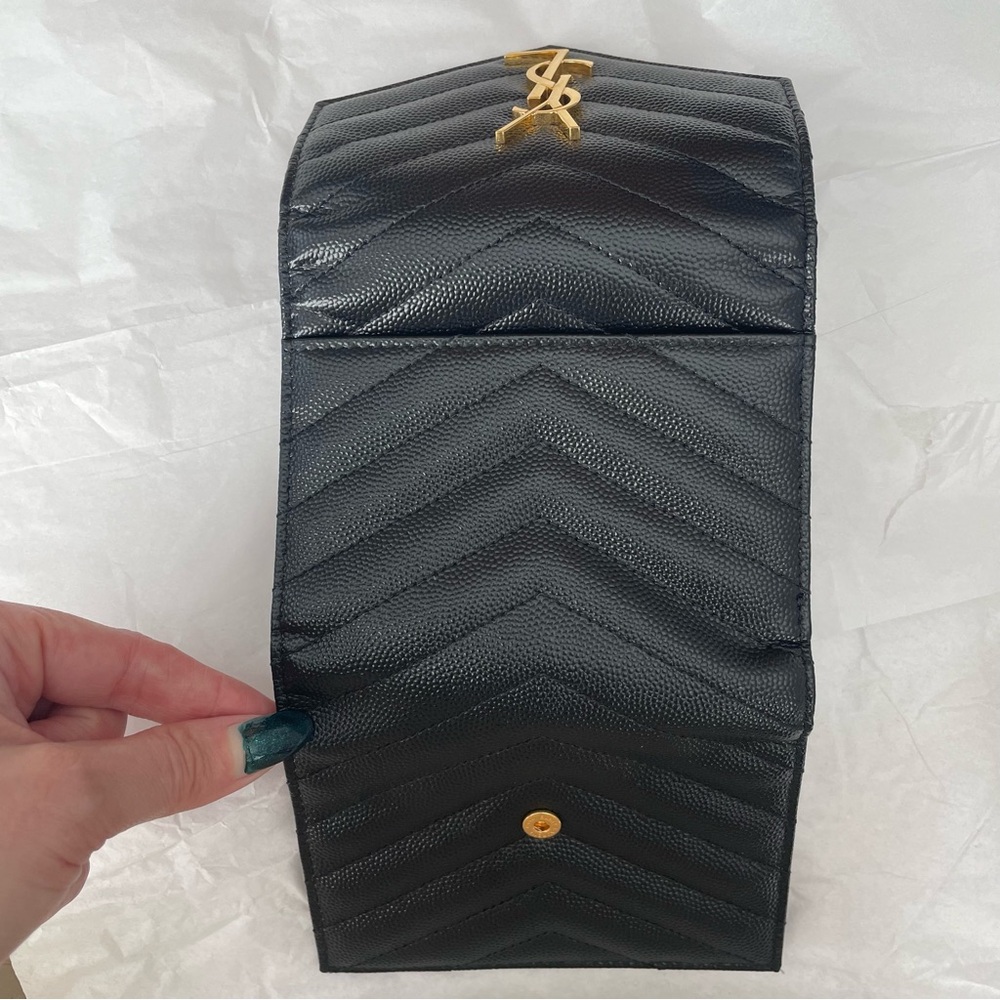 Saint Laurent Grain de Poudre Black Grained Leather Tri Fold Wallet NEW W/O TAGS - Picture 7 of 10